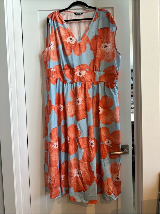 BloomChic Dresses & Skirts - BloomChic Sky Blue and Coral Floral Dress Label View